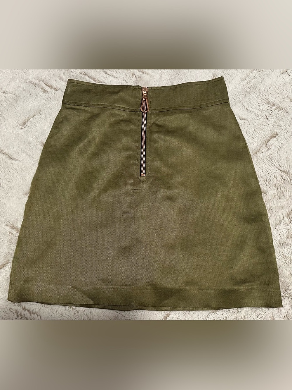 Sandro Paris Olive Green Mini Skirt with Front Rose Gold Zipper Size Small - Picture 6 of 14